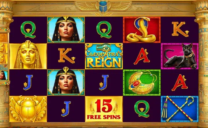 Hit jackpot sized wins in Cleopatra&rsquo;s Reign slot.